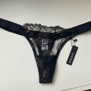 NWT Lounge Embroidered Triangle Thong Panties, size Small, black & rose gold!